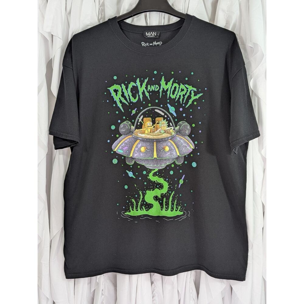 BoohooMAN Rick and Morty Drunk in Ship T-Shirt Black Men's Size L